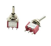 Lote de 5 interruptores de palanca mini SPDT de 3 posiciones, 3 pines, rojo, encendido-apagado-encendido, 2 A, 250 V CA/5 A, 120 V CA, resistentes al agua