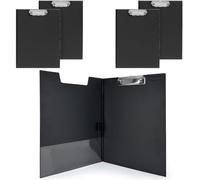 Lote de 5 soportes para bloques A4 con solapa y pinza - Soporte rígido recubierto de PVC negro - Portadocumentos profesional con bolsa interior y gancho para colgar - Ideal para reuniones, astilleros