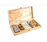 Lote de 5 Turrones Artesanos en Estuche de Pino (Jijona, Alicante, Yema Tostada, Chocolate c/almendras, Turrón a la Piedra)