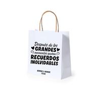 Lote de 50 Bolsas para Bodas Personalizadas con frases, nombre novios y fecha del evento - Bolsas Papel Kraft en color Blanco - Tamaño 22x23x9cm (MODELO 4)