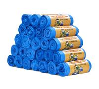 Lote de 500 bolsas de basura 20L - 25 rollos de 20 bolsas - 45x48 cm - Azul - Grosor 15 micras - Resistentes para uso diario