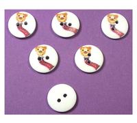 Lote de 6 botones de madera: redondo con tema, fiesta forrina, 15 mm (06)