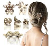Lote de 6 peines laterales para el cabello vintage y para mujer, decorativos, pinzas de metal con diamantes de imitación de perlas doradas, retro con mango de cristal, horquillas para el cabello de