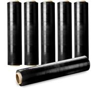 Lote de 6 películas estirables de embalaje negro opaco, ancho 40 cm, para paleta y paquete, rollo de 150 a 200 m, 23 micras, película plástica autoadherente, protección para mudanzas, cartón, muebles