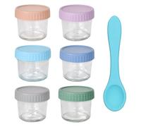 Lote de 6 Recipiente de Vidrio para Comida de Bebé,120 ml/4 oz Recipiente Comida Bebe a Prueba de Fugas con Anillo de Sellado Apto para Lavavajillas, Congelador y Apto para Microondas