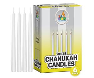 Lote de 6 velas blancas de Janucá - Tamaño estándar que se adapta a la mayoría de los menorahs - Cera de alta calidad - A granel para las 8 noches de Janucá Ner Mitzvah