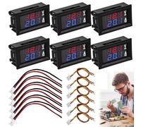 Lote de 6 voltímetro digital LED de 0,28 pulgadas - Amperímetro: DC 0-100 V 10 A - Multímetro rojo y azul - Pantalla doble a color - Voltímetro - Módulo - Probador de panel
