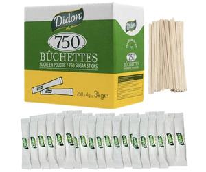 Lote de 750 sobres individuales de azúcar de 4g (3kg) con removedores de madera - Perfecto para café, té y otras bebidas calientes - azucar blanco