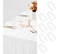 Lote de 8 90 x 300 cm de camino de mesa blanco, tela de gasa rústica para recepción de boda, Sheer Bridal Banquet, Candlelight Dinner Gaza, camino de mesa de gasa, ducha nupcial, decoración