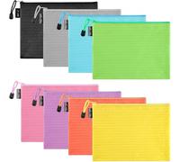 Lote de 8 carteras A5 (24 x 18 cm), impermeables, con cremallera, para documentos, para el hogar, negocios, escuela (multicolor)