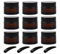 Lote de 9 recipientes de vidrio ámbar vacíos para cosméticos de 30 ml, reutilizables, con 4 cucharas pequeñas para mascarillas, cosméticos, lociones, cremas