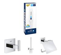 Lote de accesorios de baño con toallero, set escobillero, portarrollos y el adhesivo para el montaje