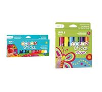 Lote de APLI Kids 14228-Color Sticks Clásicos - Témperas sólidas para niños, 12 u. + 14404 - Color Sticks Fluor - Témperas sólidas 6 u.