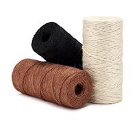 Lote de Cordel Yute de 2 mm, 3 x ±160 m, Color Negro, Blanco, marrón, Cordel jardín, decoración, Embalaje
