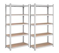 SONGMICS Juego de 2 Estanterías Almacenaje de 5 Niveles, Estantería Metálica, Modular, Garaje, Almacén, Trastero, Cocina, Carga de 875 kg, 40 x 90 x 180 cm, Plata GLR040E02