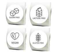 Lote de etiquetas adhesivas para alimentos, SUGAR FREE, VEGAN, LACTOSE FREE y GLUTEN FREE, 1200 uds