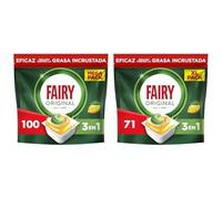 Lote de Fairy Original Todo En Uno Cápsulas De Lavavajillas Limón, 100 Cápsulas + Fairy Original Todo En Uno Cápsulas De Lavavajillas, Limón, 71 Cápsulas, Efectivas Incluso En La Grasa Reseca