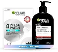 Lote de Garnier Pure Active Pimple Patches x 44 + Garnier Skin Active, Pure Active Gel limpiador Anti Puntos Negros