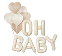 Lote de globos de aluminio con letras OH Baby (40,6 Cm), color blanco crema globos en forma de corazón, decoración de fiesta prenatal para niños y niñas