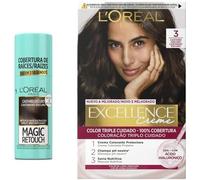Lote de L'OREAL PARIS Magic Retouch Spray Retoca Raíces y Canas Color Castaño Oscuro + L´ORÉAL PARIS Excellence Creme Tinte Permanente - Tono 3 Castaño Oscuro