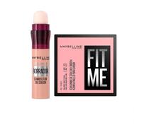Lote de Maybelline New York Corrector Borrador de Ojeras e Imperfecciones, Rosa + Maybelline New York Polvos Fijadores Fit Me, 02 Brightening Pink