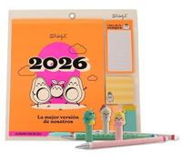 Lote de Mr Wonderful - Calendario Familiar 2026 de pared o nevera magnético - La mejor versión de nosotros + Mr. Wonderful - Set de 3 bolis borrables para escribir historias memorables