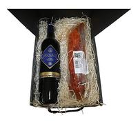 Lote de Navidad para regalar, un regalo diferente y que gusta a todos, fantástico estuche con vino crianza y lomo ibérico de Bellota.