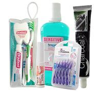 Lote de Productos: Incluye Neceser Oradent con Lingual, Enjuague Bucal, Crema Dental CHARCOAL, Pincel Blanqueador y Interdental Goma