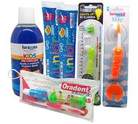 Lote de Productos que Incluye 2x Cepillos Dentales Infantiles, Neceser Infantil Aromas Foradyno, 2x Gel Foramen Junior y Enjuague Infantil Pre-Cepillado