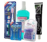 Lote de Productos que Incluye Cepillo HyG Ionic + 2 Recambios, Enjuague Bucal, Crema Dental CHARCOAL y Interdental Goma (MEDIO)