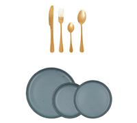 Lote de Quid Celebrat Set De 24 Cubiertos Oro, Acero Inoxidable + QUID MARINA - Vajilla Ceramica 12 Piezas -4 Personas