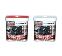 Lote de Rubson Aquablock SL3000 Silicona Líquida teja 25kg, impermeabilizante líquido para prevenir y reparar goteras y humedades + Rubson Aquablock SL3000 Silicona Líquida Blanca 25kg