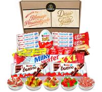 Lote envuelto para Regalo con Kinder Joy +25 Chocolates Kinder y 450 grs de Chuches sin Gluten. Con Tarjeta Dedicada Personalizada, Kinder Bueno, Toblerone, Kit Kat (TOP KINDER)