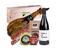 Lote Gourmet Empresa Navidad Badajoz - Paleta Curada Gran Reserva 4,5kg - Vino Habla de la Tierra - Loncheado Chorizo Salchicon Ibéricos y Queso Artesano | Cesta Regalo