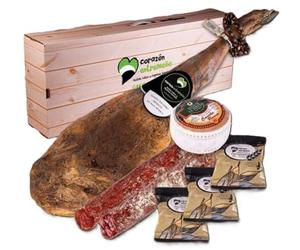Lote Gourmet Empresa Navidad La Siberia - Jamón Ibérico de Cebo 7,5 kg aprox. - Queso Torta de la Serena Premio 2024 - Chorizo y Salchichón Ibéricos | Cesta Regalo Corporativa Premium Extremadura