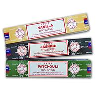 Lote Incienso Aromático x 3 Satya Incienso Vainilla + Jazmín + Patchouli | Incienso Natural Aromaterapia | Varitas de Incienso | 3 Cajas de 15 grs.