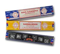 Lote Incienso Aromático x 3 - Satya SuperHit + Nag Champa + Sándalo - Incienso Natural Aromaterapia - Varitas de Incienso - 3 Cajas de 15 grs.