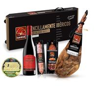 Lote Navidul de Productos Ibéricos: Jamón Ibérico 50% ±7,5 kg, Vino Tinto Rioja, Chorizo Ibérico 225g, Cabecero de Lomo Duroc 350 g, Maletín con Ruedas