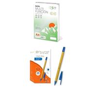 Lote Ofituria: Folios A4 75g (400 hojas) + Bolígrafos Azules de Punta Fina (Caja 25 uds.) - Pack de Papelería para Oficina, Escuela y Hogar - Ideal para Escritura e Impresión Diaria