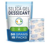 LotFancy Bolsas de Gel de Sílice 50g x 15 Packets, Bolsas Desecantes Antihumedad Reutilizable Absorbdedor Humedad con Indicador de Saturación para Armarios Cajones Alimentos Secado de Flores