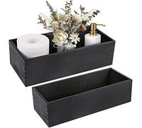 LotFancy Caja de decoración de baño, paquete de 2 soportes de papel higiénico de madera, cesta de almacenamiento de tanque de inodoro negra, parte trasera rústica de la bandeja de inodoro