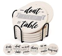LotFancy Divertidos Posavasos absorbentes para Bebidas con Soporte, 6 Posavasos de cerámica con Base de Corcho, Posavasos Redondos con 6 Refranes, Antideslizantes, decoración de Bar, Regalo de