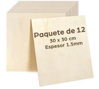 LotFancy Madera Contrachapada de 1,5 mm, 30 x 30 cm, 12 Piezas Paneles Finos de Bricolaje Cortados con Láser, Láminas de Madera Contrachapada, Manualidades, Kits de Construcción, Modelismo