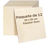 LotFancy Madera Contrachapada de 3 mm, 30 x 30 cm, 12 Piezas Paneles Finos de Bricolaje Cortados con Láser, Láminas de Madera Contrachapada, Manualidades, Kits de Construcción, Modelismo