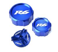 LOTFI Ajuste for Yamaha R6 YZF R6 2000-2020 2021 Motocicleta CNC Aluminio depósito de Freno Delantero y Trasero Cubierta de Cilindro de líquido Filtro de Aceite del Motor (Size : A Set of Blue)