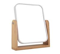 LOTIKO Espejo de maquillaje con soporte de bambú natural, aumento 1X/3X de doble cara, espejo de aumento giratorio de 360 grados, mesa de tocador, escritorio de oficina, decoración de habitación,