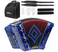 Lotkey Acordeón diatónico de 34 teclas, acordeones de celuloide multicolor 3412, más fuerte que el plástico, para adultos, principiantes, profesionales, con bolsa actualizada, correas