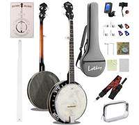 Lotkey Banjo de 5 cuerdas de 38 pulgadas, cabeza de tambor Remo, banjos, resonador y espalda abierta, estilos duales con manual para principiantes, cuerdas de banjo, puente, afinador, púas de dedo