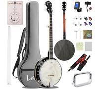 Lotkey Banjo de 5 cuerdas de 38 pulgadas, cabeza de tambor Remo, resonador extraíble con manual para principiantes, cuerdas de banjo, puente, afinador, púas de dedo, correa para adultos, profesional