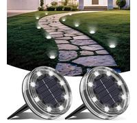 LOTMOS 2 Paquetes Luces Solares LED Exterior Jardin Suelo, 8 LED Impermeable Luz Solar Exterior Jardín, Lamparas Solares Suelo Camino, Terraza, Patio, Césped, Blanco Frío